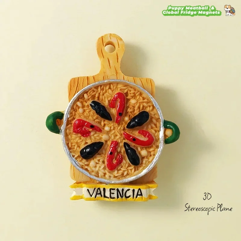 Imán para refrigerador Paella de comida especial de Valencia español, recuerdo de viaje, imán decorativo 3D