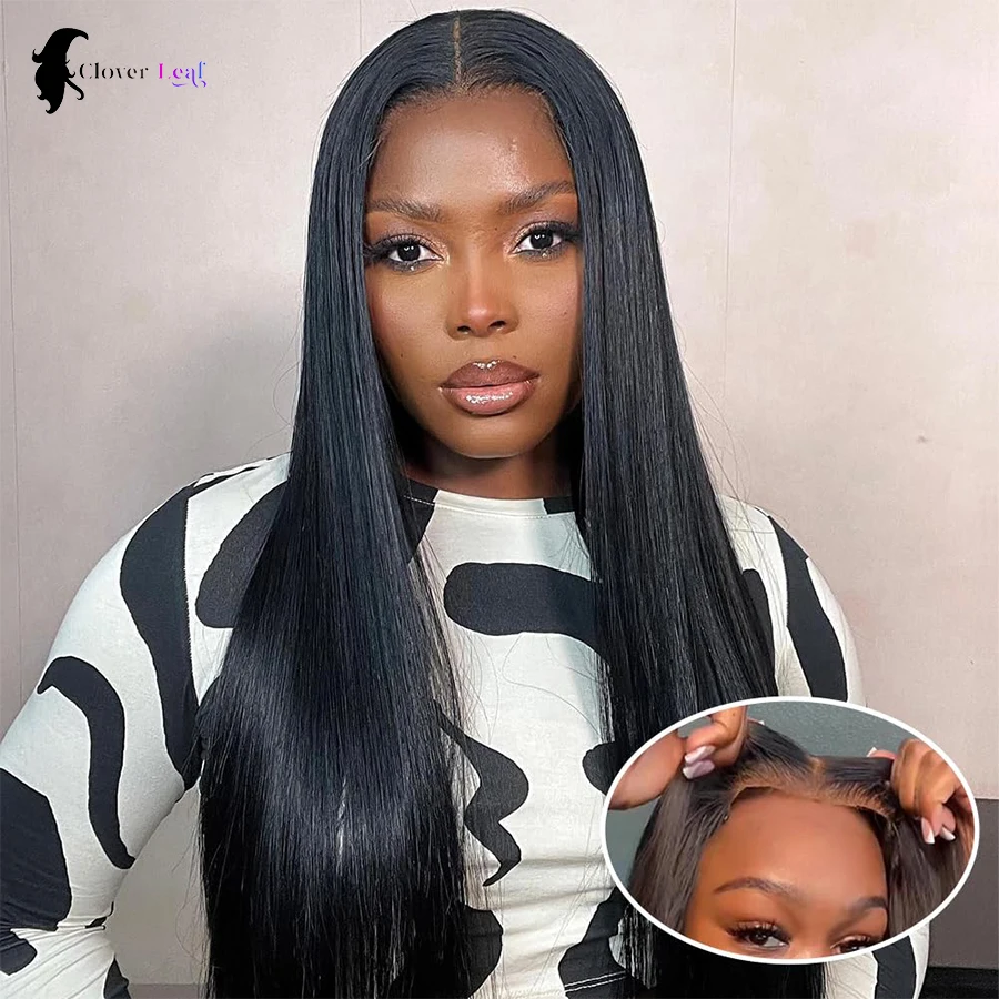 24inch Glueless Wig Human Hair Ready To Wear Straight 4x4 Pre-Cut Glueless Wigs Pre-Plucked Top Brazilian Wigs for Women