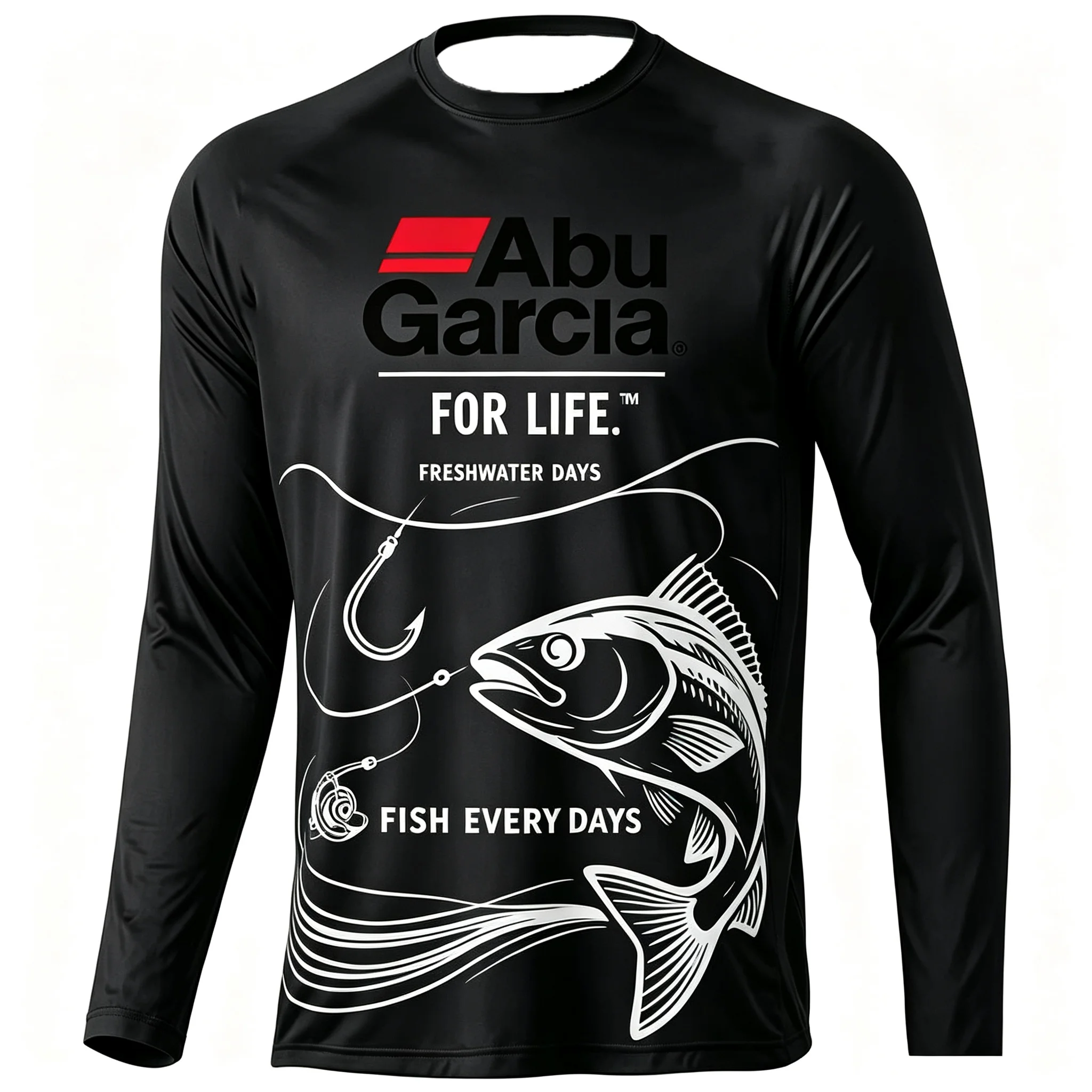 Herren Langarm-Angelhemd, lässiges Outdoor-Sportshirt mit Grafikdruck, Rundhals-Pullover, schnelltrocknendes T-Shirt – Detail 2
