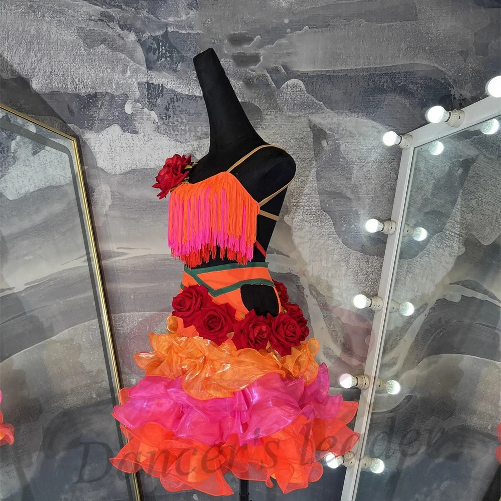 

Платье для латинских танцев для взрослых и детей с блестками, высококачественная многоцветная сетчатая юбка на заказ, женская одежда для танго.