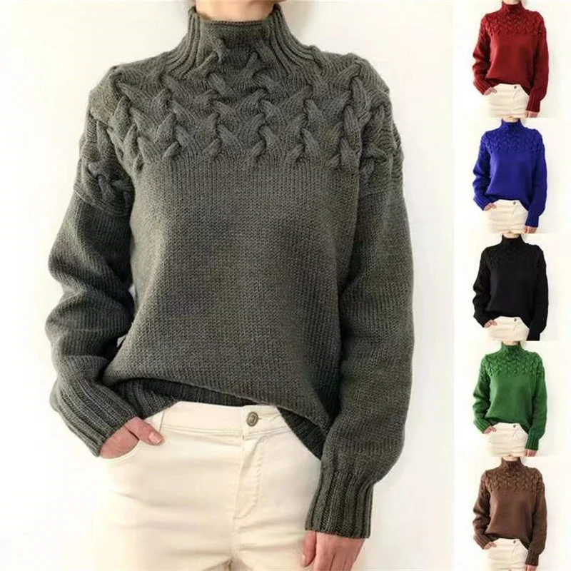 

Fashion Turtleneck Sweater Women's Long-sleeved Twist Knitwears Autumn Winter Lady Pullover Sweaters Casual Tops Bottom Shirts