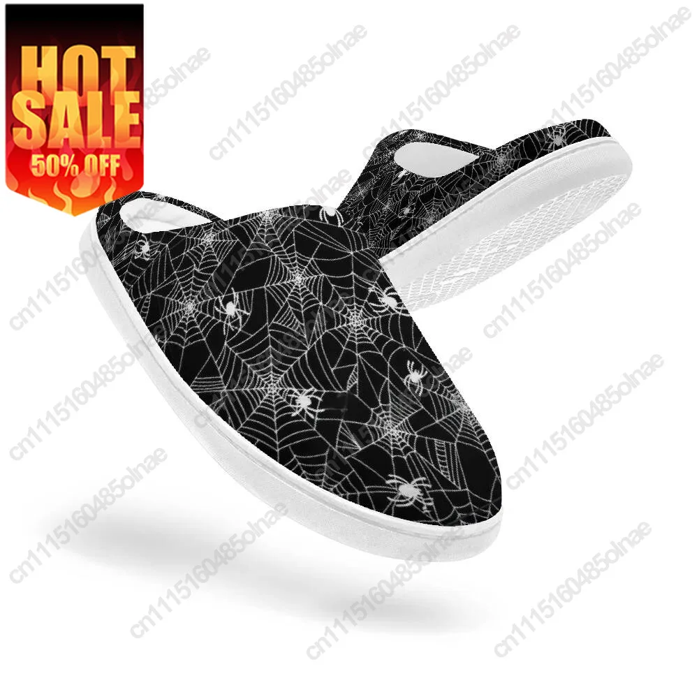 Spider Web Printed Plush Casual Warm Winter Home Cotton Slippers