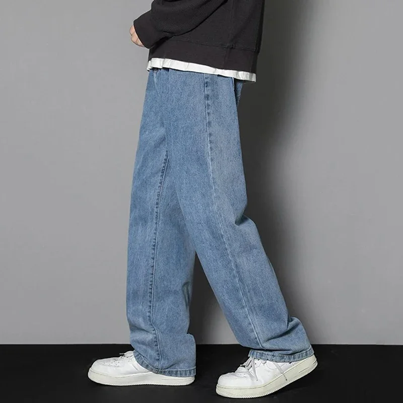 Men Simple Straight Leg Casual Jeans Male Baggy Korean Fashion Denim Pants Basic Youth Popular Daily Work Wear Denim Trousers