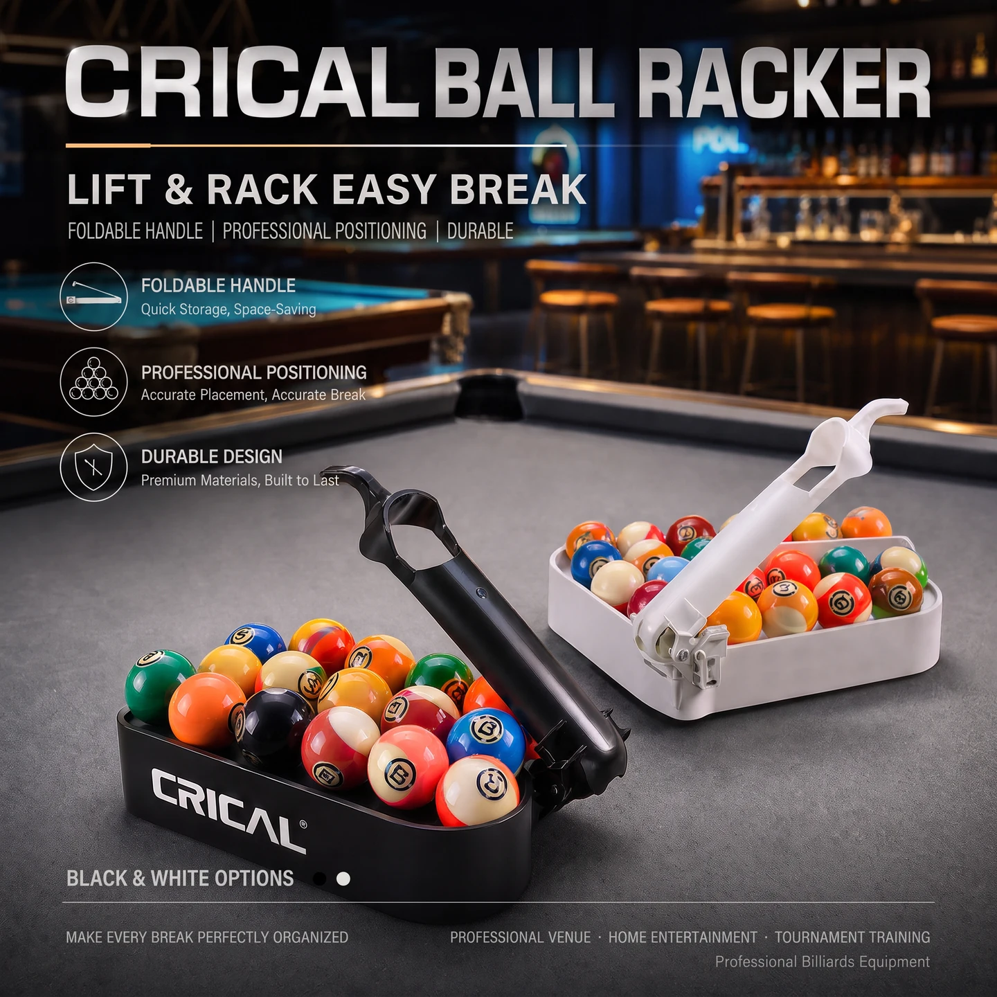 CRICAL Automatic Billiard Ball Rack Compact Foldable Billiard Rack Precision-Molded ABS Game Gear Long-Lasting Easy Maintenance
