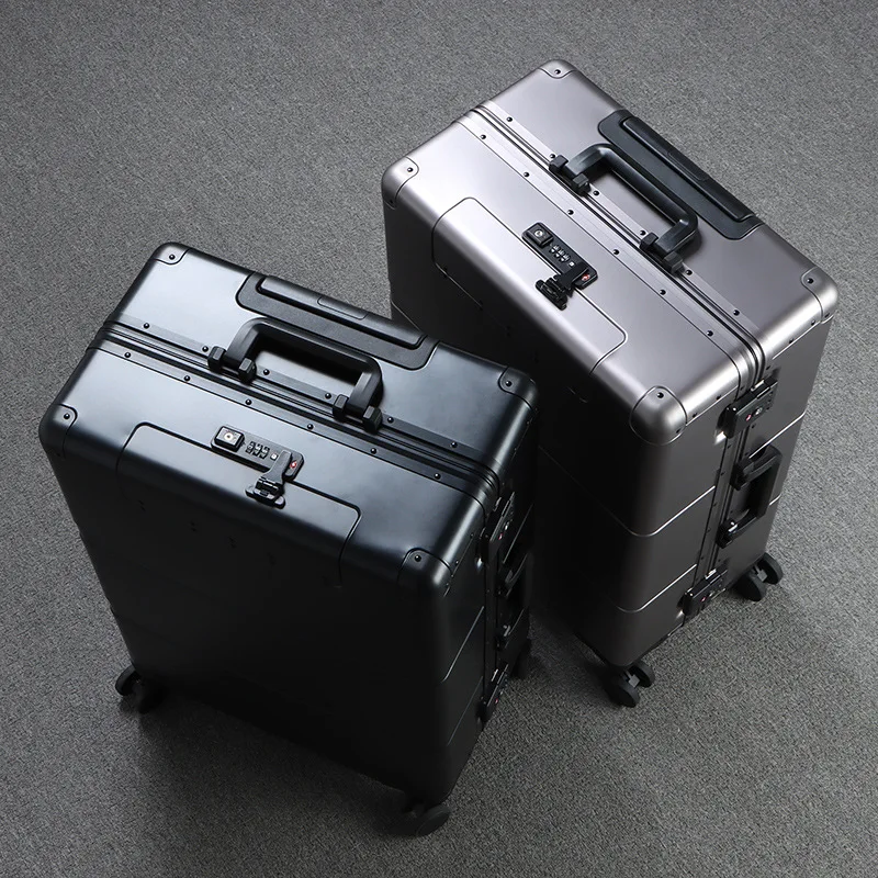 Bagages de voyage tout en aluminium à ouverture frontale, coffre à barre de traction d'affaires, valise à roulettes pour hommes et femmes, boîte rigide à main, 20 po, 24/28 po