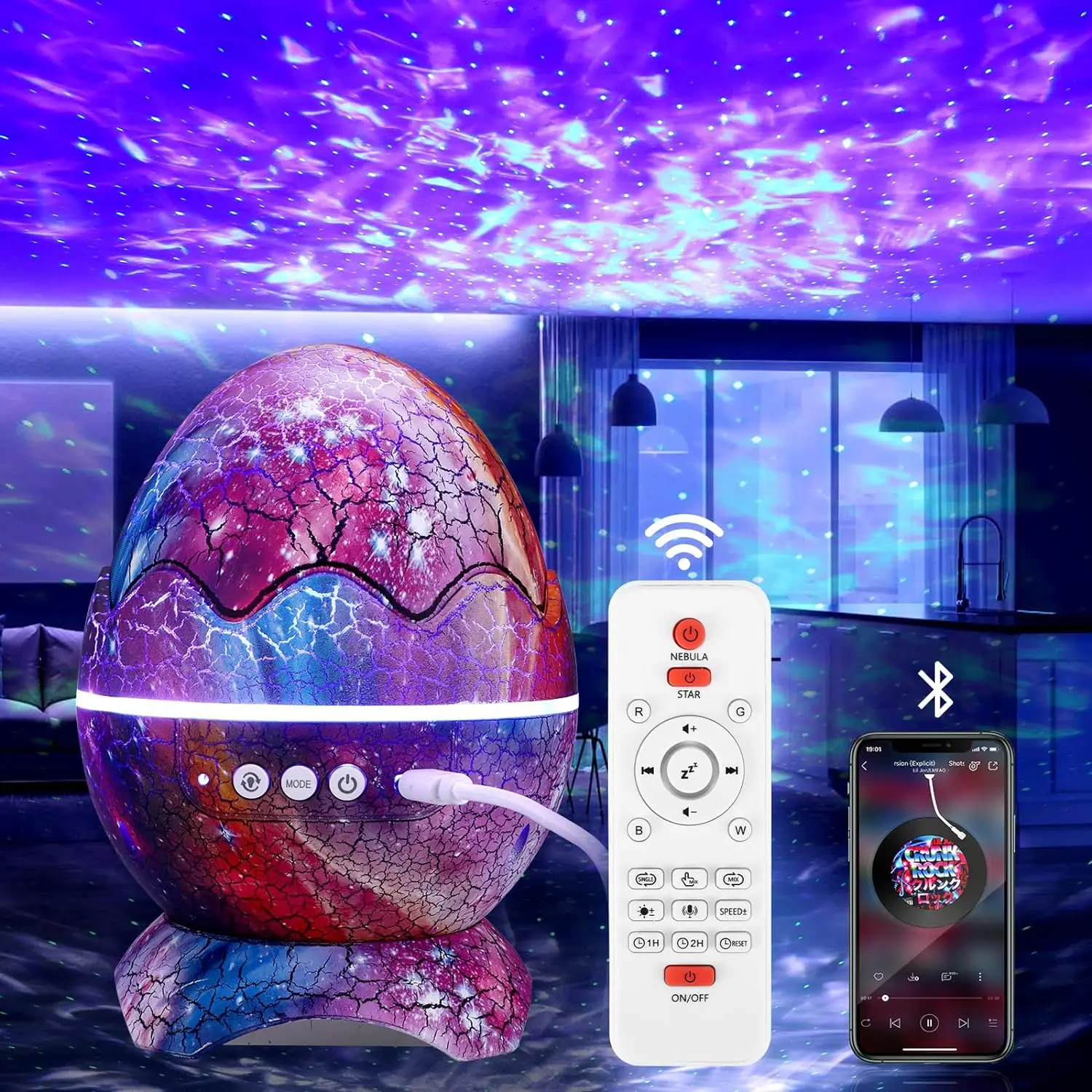 Galaxy Projector Dinosaur Egg Star Galaxy Light Projector Bluetooth Speaker Night Light White Noise Timer Remote Control Decor