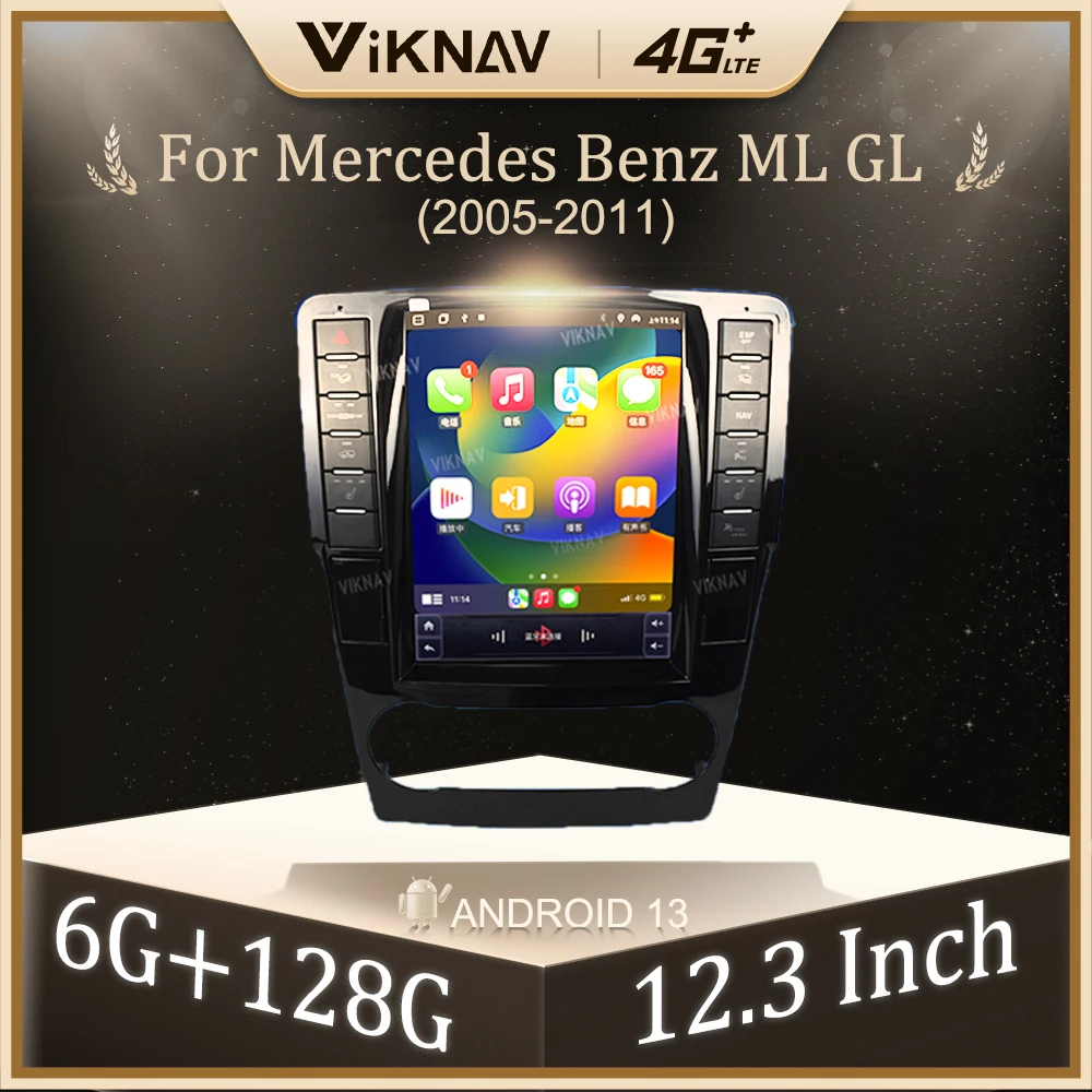 

12,3-дюймовый автомобильный радиоприемник Android 13 для Mercedes Benz ML GL 2005-2011, авто стерео GPS-навигация, мультимедийный видеоплеер, сенсорный экран
