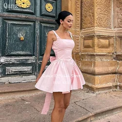 Qanz Pink Short Prom Dress Open Back Spaghetti Straps Short Homecoming Dresses A Line Above Knee Homecoming Dresses Customized