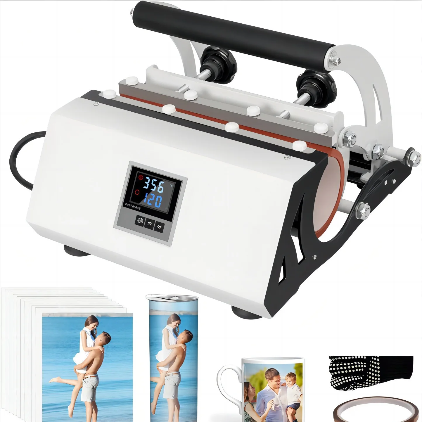 

[Little Polar Bear] Tumbler Mug Heat Press Machine Straight Through Single Station Sublimation Printing Heat Press for Mugs DIY
