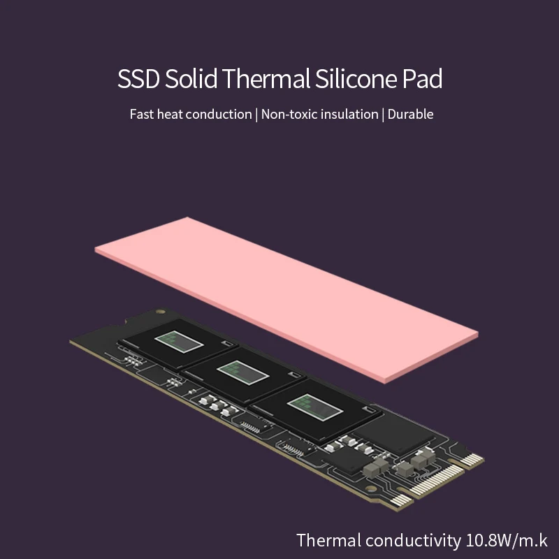 TEUCER bantalan termal SSD M.2, 10.8W/mk kartu grafis CPU Motherboard penghilang panas bantalan silikon 70*22mm untuk SSD