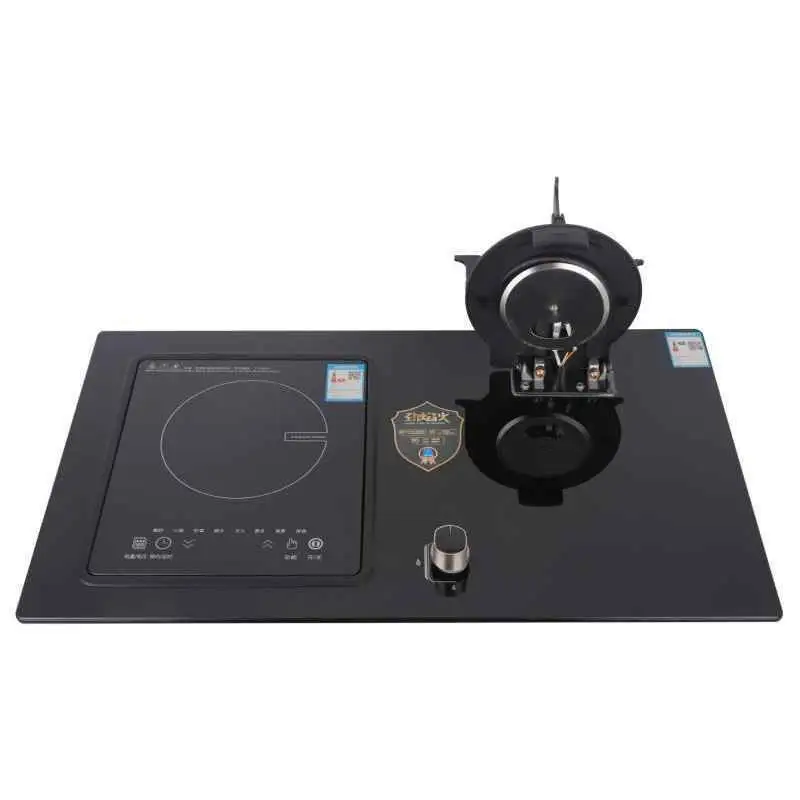 Gas and Electric Stove, Built-in Induction Cooktop, Tempered Glass Panel, Dual Fuel Kitchen Appliance, 1 Gas 1 Electric Burner