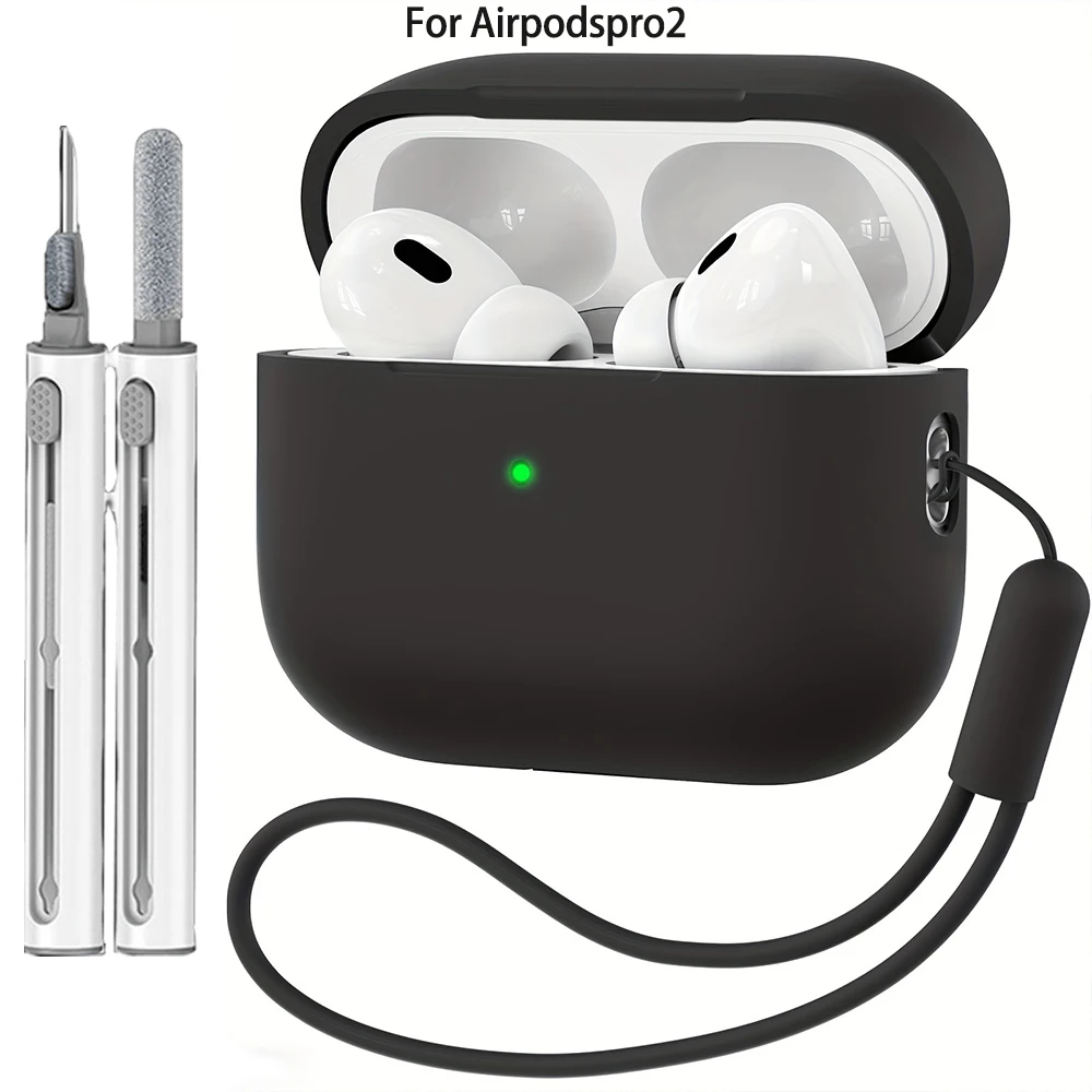 حافظة لهاتف AirPods Pro 2 غطاء من السيليكون السائل لأجهزة AirPods Pro 2 2nd Pro2 2022 2023 حافظة مع قلم تنظيف الحبل Funda