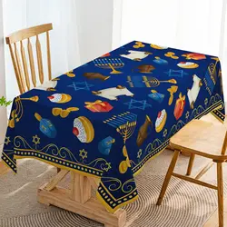 Jewish Hanukkah Menorah Star of David Rectangle Tablecloth Table Decor Waterproof Tablecloth for Table Holiday Party Decorations