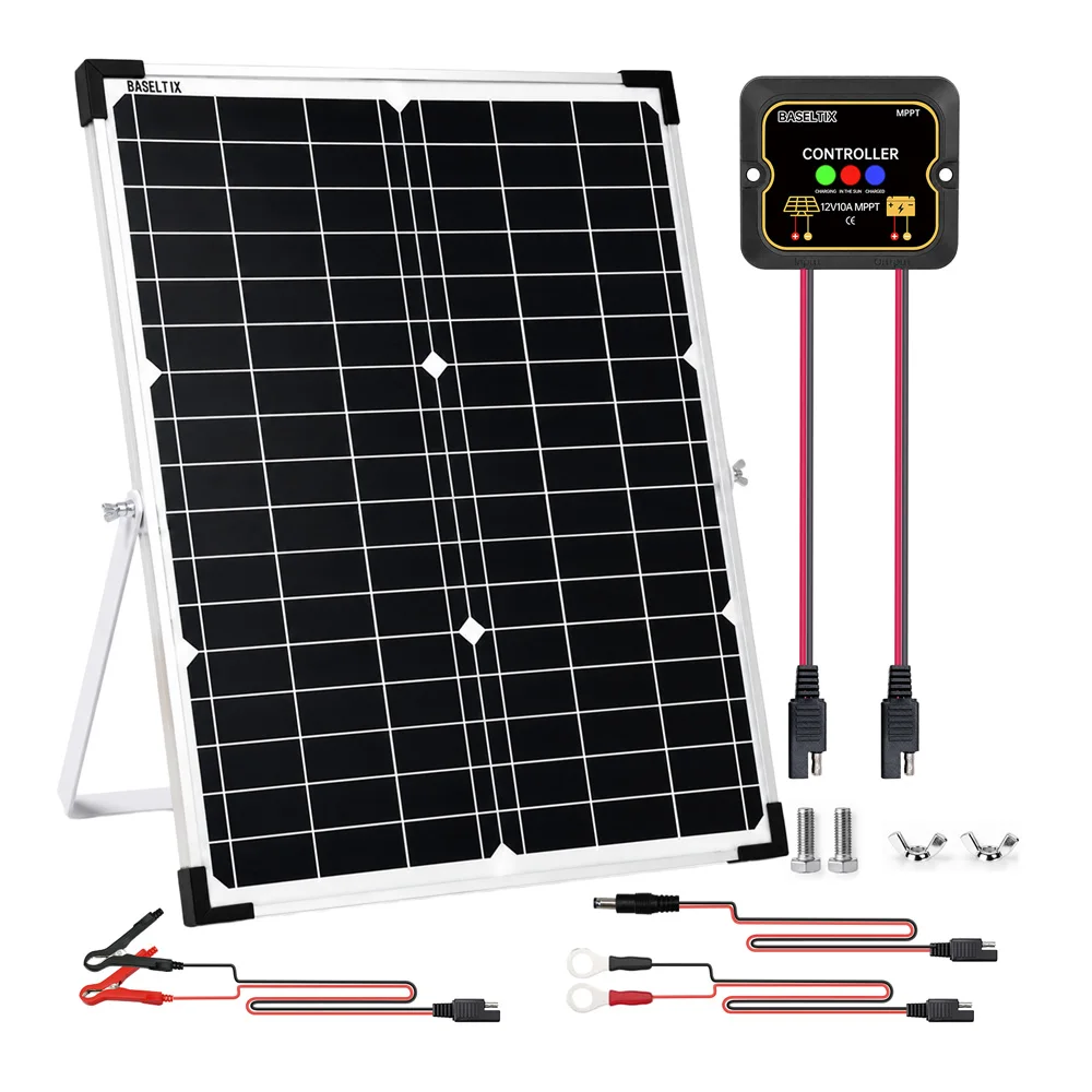 35W Solar Panel Trickle Charger, 12V Portable MPPT Solar Battery Maintainer for Car RV Boat Motorcycle, Waterproof Solar Kit with Adjustable Bracket for 12V Batteries