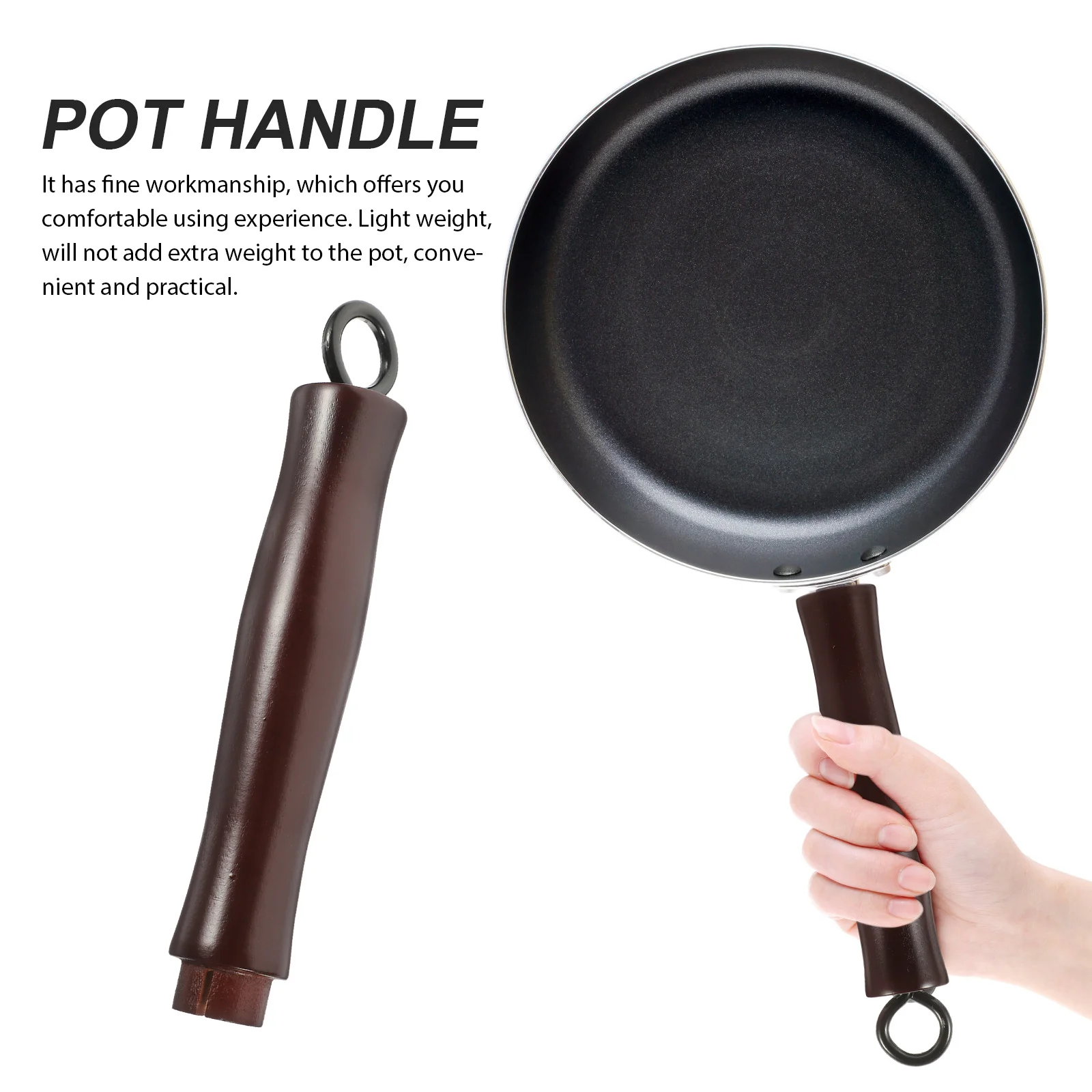 

2Pcs Detachable Pot Handle Replacement Wooden Heat Resistant Long Grip Comfortable Ergonomic for Pan Cookware Supplies