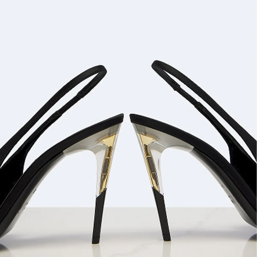 Women Satin Pointed‑Toe Stiletto Pumps with Clear Heel, Elegant Back Strap Dress Heels for Formal Dating Club Occasions view 5