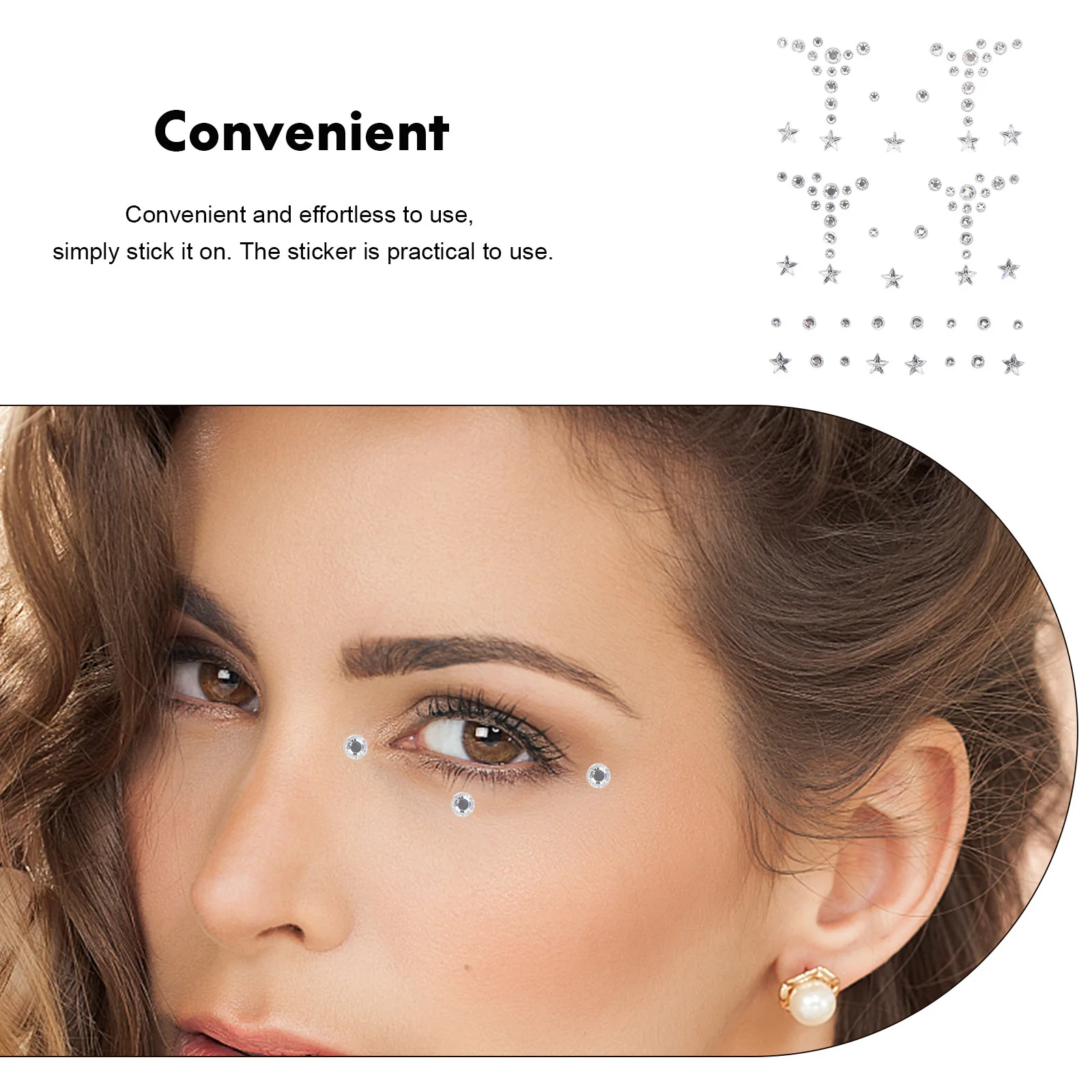 

1 Sheet Face Gems Stickers with Pearl and Crystal Design Stick on Facial Jewels for Eyes Nails Phone Case Festival Wear