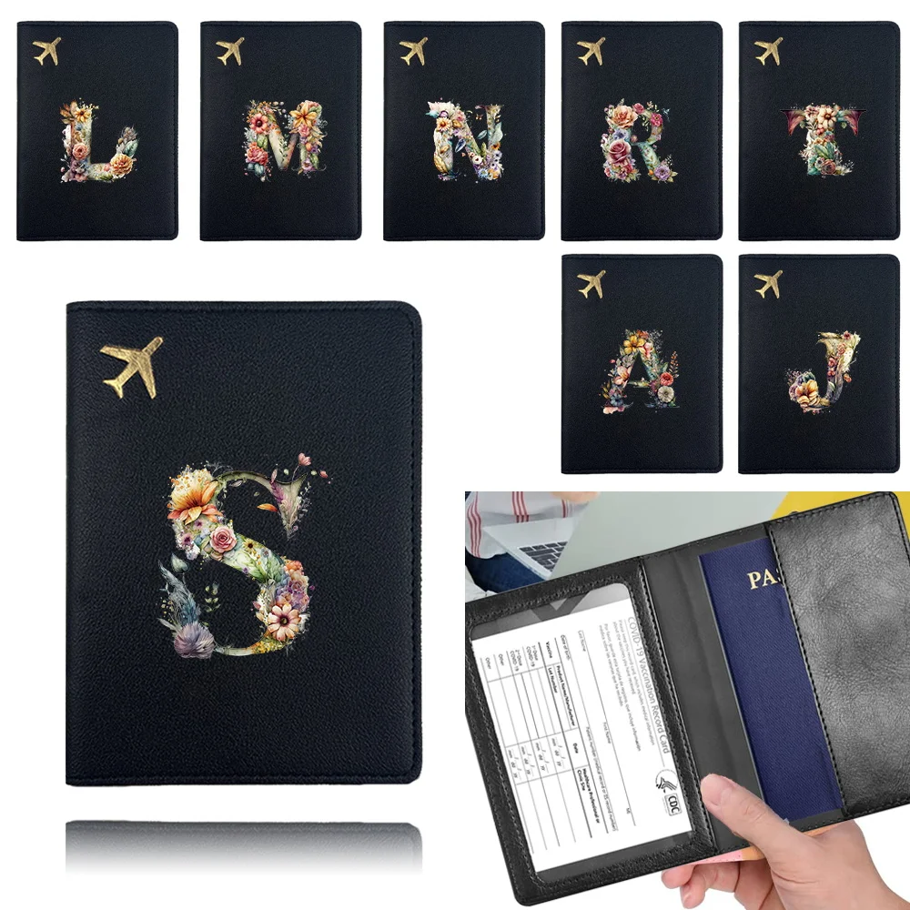 

Fashion Passport Case Travel Women Men Credit Card Organizer Cover PU Airplane Travel Passport Cover floral Letter Pattern