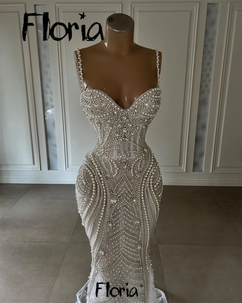 Thin Straps Beading Party Dress Long Mermaid Sleeveless Pearls Wedding Guest Event Gowns Bridal Second Engagements Customized