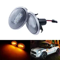 ANGRONG 2X Clear Lens LED Side Marker Indicator Repeater Light Amber For Mini Cooper R56 Clubman R55 R57 R59