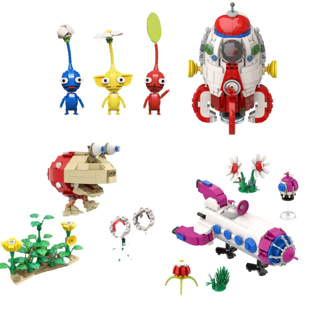 

BuildMOC Pikmineds Spottys Bulborb S.S. Shepherd Building Block Kit Space Rocket Captain Olimars S.S. Dolphin Warships Brick Toy