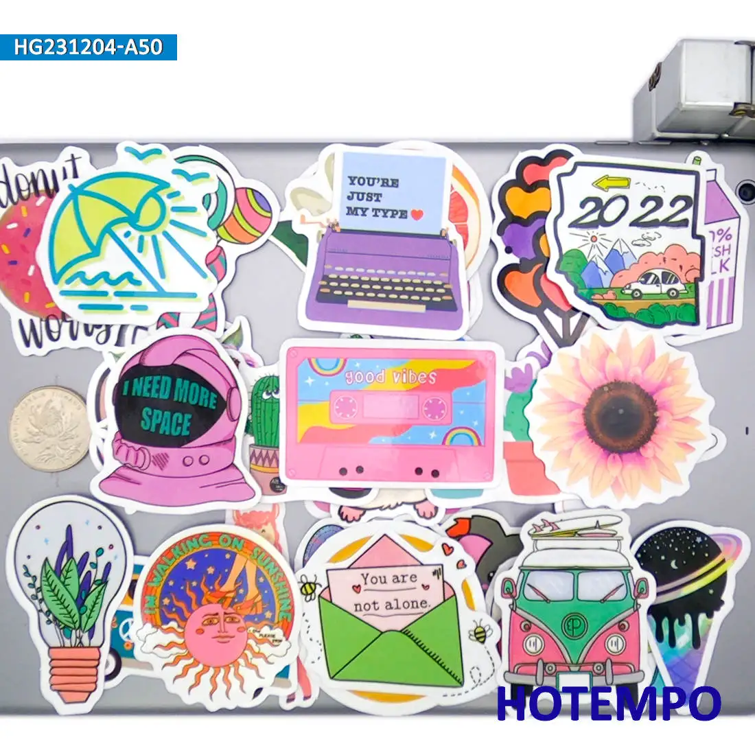 20/30/50 peças, Padrão colorido bonito dos desenhos animados, Adesivos Good Vibes, para meninas, diário, scrapbook, bagagem, guitarra, telefone, copo, carro, bicicleta, motocicleta, skate, Adesivo para laptop