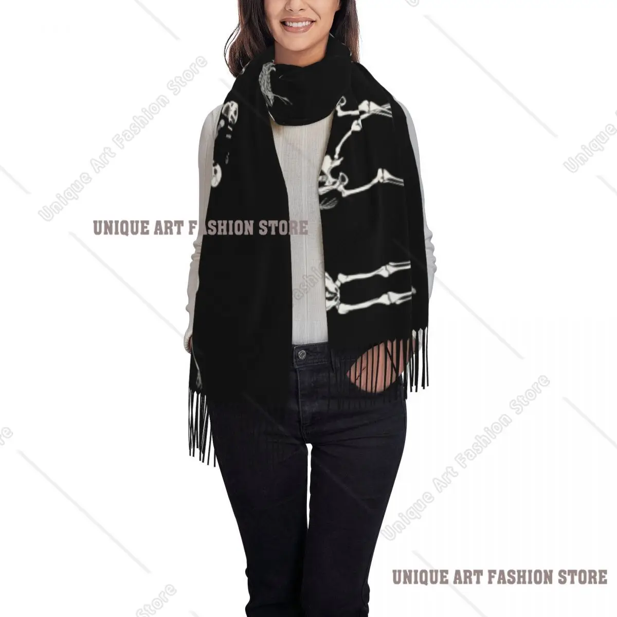 Custom Print Dancing Skeleton Halloween Scarf Women Men Winter Fall Warm Scarves Shawl Wrap