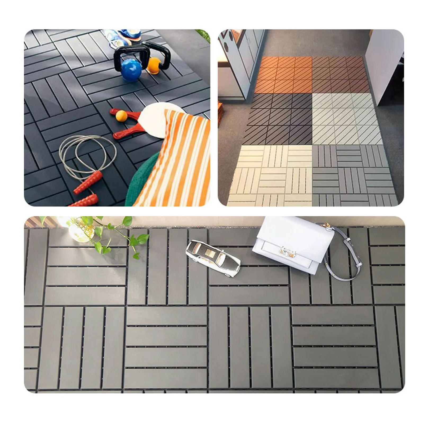 Interlocking Deck Tiles Easy To Clean Tight Connection Outdoor Flooring Tile 12x12in Dark Gray for Courtyard Roof Garden