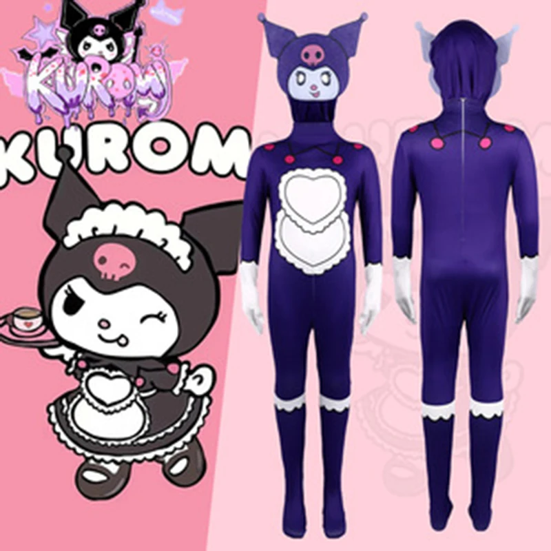 Halloween Style New Sanrio Kuromi Jumpsuit Bodysuit mask Set Kawaii's Long Sleeve Pajama Set Girls Gifts