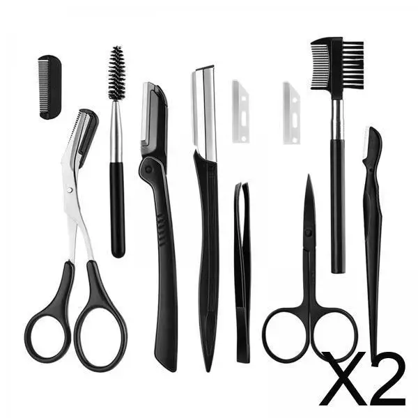 Juego de recortador de tijera y pinzas para cejas, 2x11 Uds., Kit de aseo para cejas, hombres y mujeres