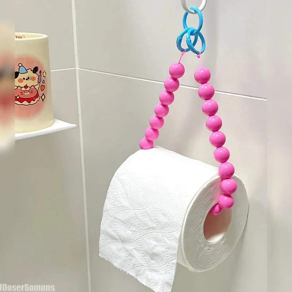 Pink Hanging Beaded Tissue Holder Toilet Paper Holder Phone Chain Multifunctional Storage Paper Box Home Decoration Accessories