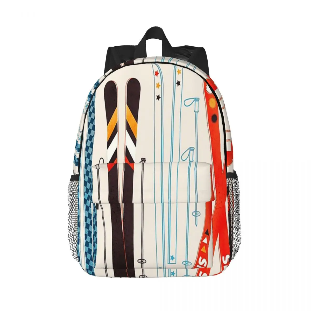 Colorful Retro Ski Illustration Backpacks Teenager Bookbag Casual Children School Bags Laptop Rucksack Shoulder Bag