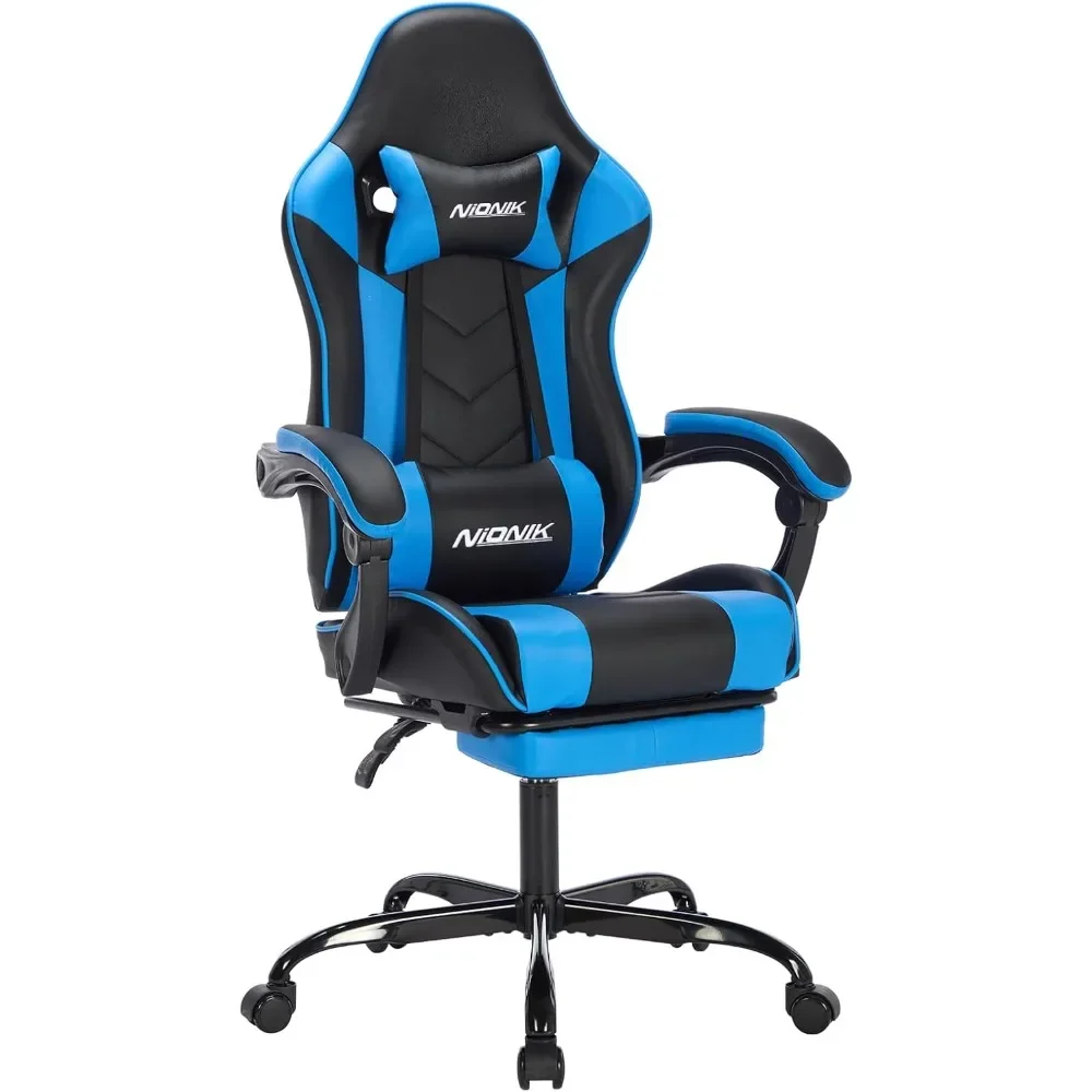 

Gaming Chair with Footrest, Ergonomic Computer Chair with Headrest and Lumbar Support, PU Breathable Material Height Adjustable