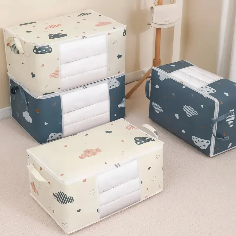 

1PCS Storage Bag Clothes Blanket Quilt Sweater Foldable Organizer Box Durable Cartoon Print Winter Clothes Cabinet