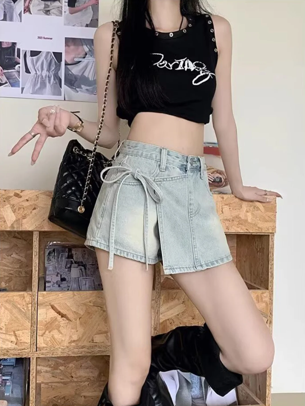 Mini jupe en jean taille haute pour femmes, jupe courte asymétrique amincissante, Sexy, ligne a, moulante, jupes en jean coréennes pour femmes, été