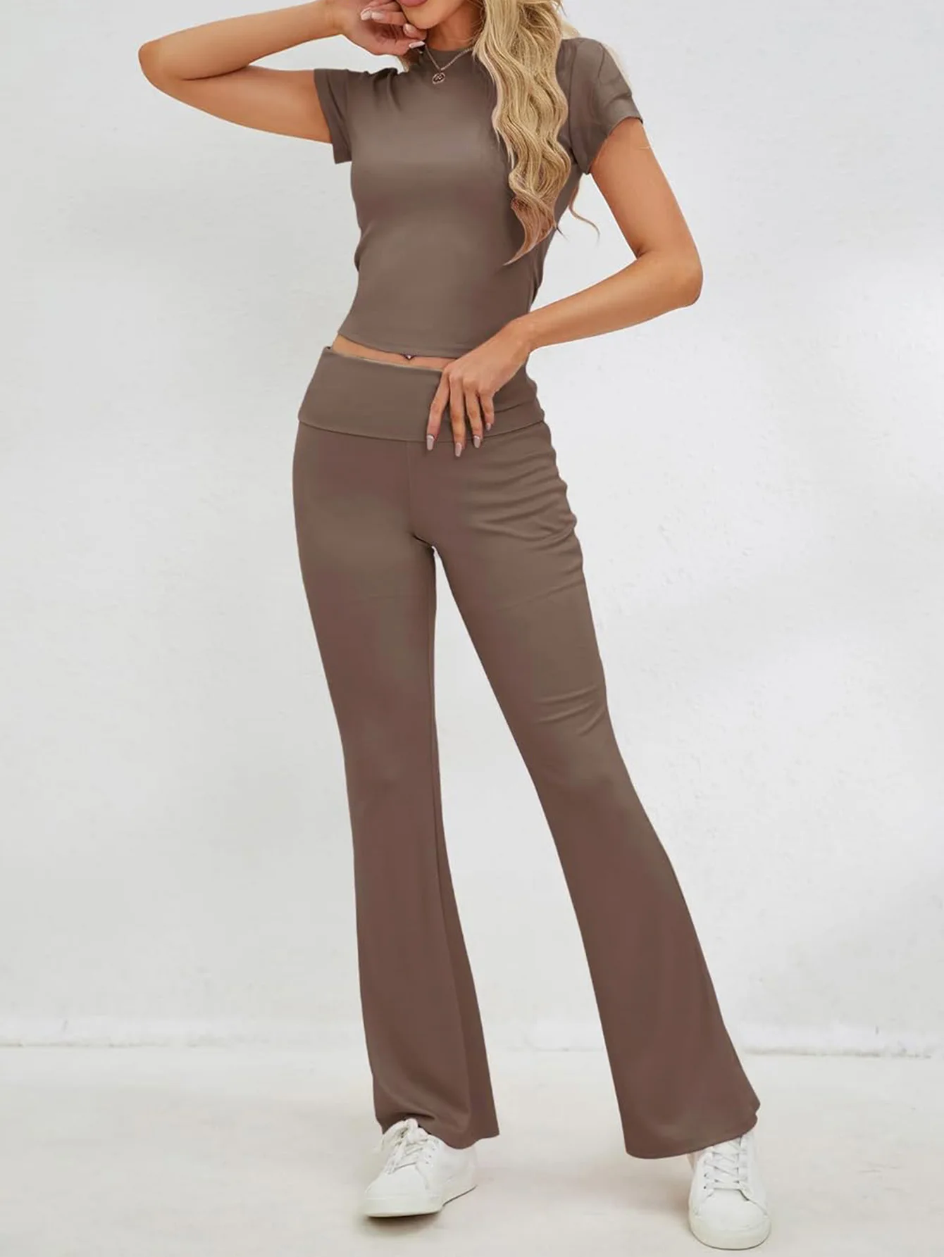 Sweet Sports Style Pants for Women Trousers Two Piece Set 2024 Spring Summer Streetwear Casual Solid Slim Short-sleeve Suit