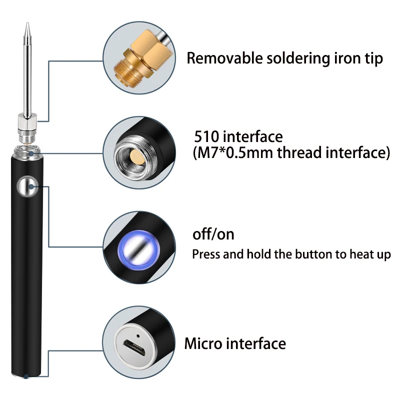Soldador portátil recargable con cubierta, Mini soldador inalámbrico recargable de 5V, soldador de batería
