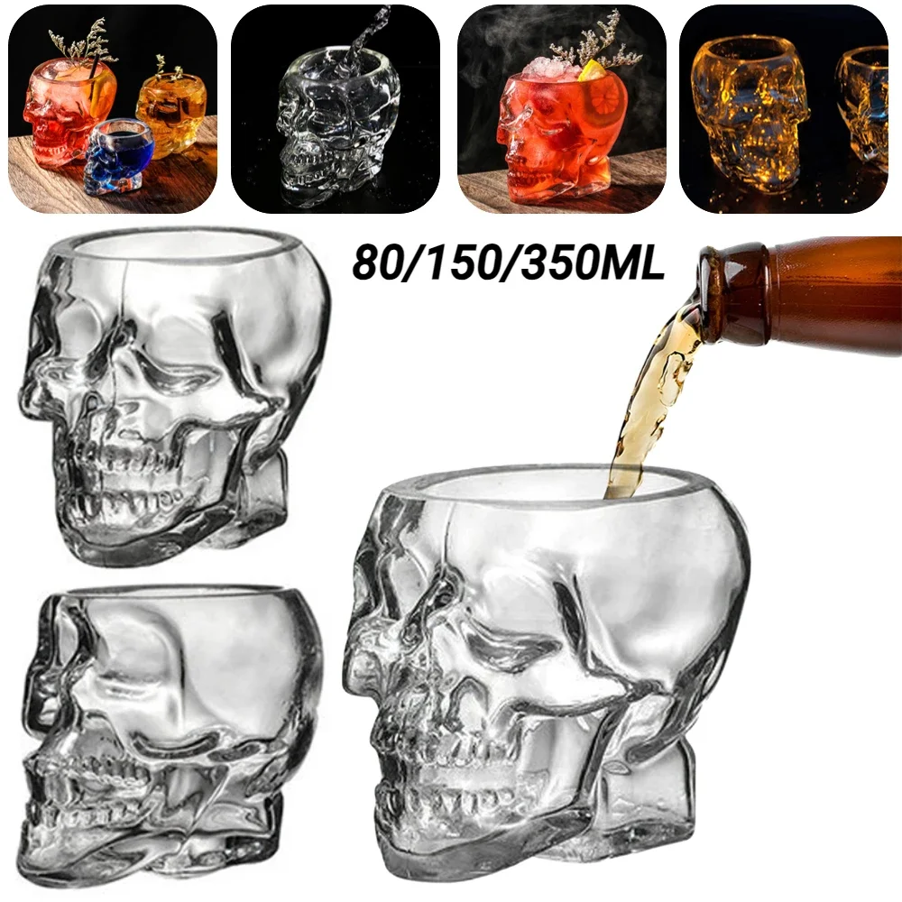 Botella de cristal transparente con cabeza de Calavera, vasos de chupito novedosos, vaso de cristal para vino, Whisky, cerveza, licores, regalo de Halloween, 350ML