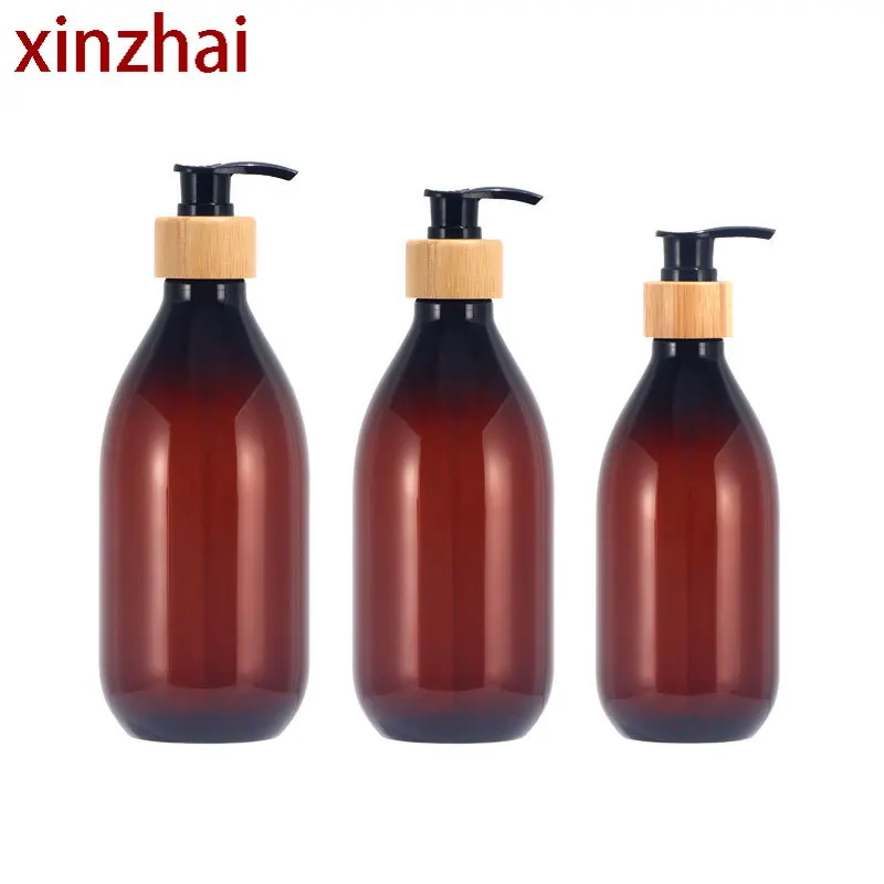 Black high-value 500ml hand sanitizer bottle light luxury bamboo and wood pump head pressing lotion bottle shampoo bottle