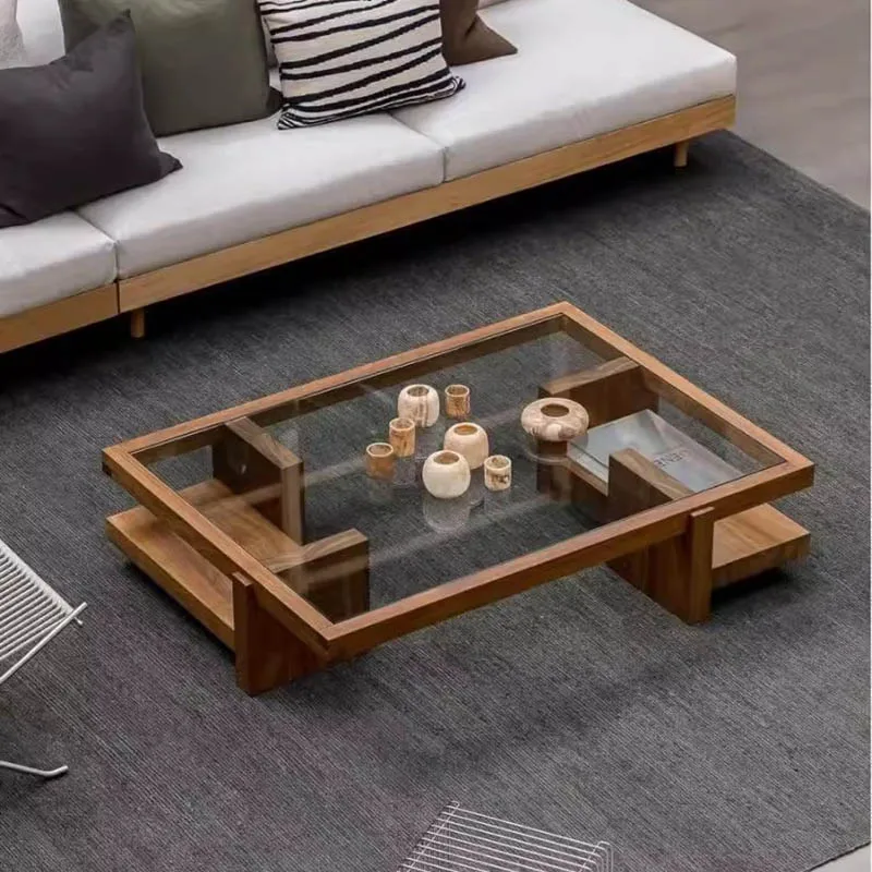 

Chinese Vintage Coffee Table Glass Minimalist Rustic Living Room Coffee Table Premium Trendy Mueble Salón Living Room Furniture