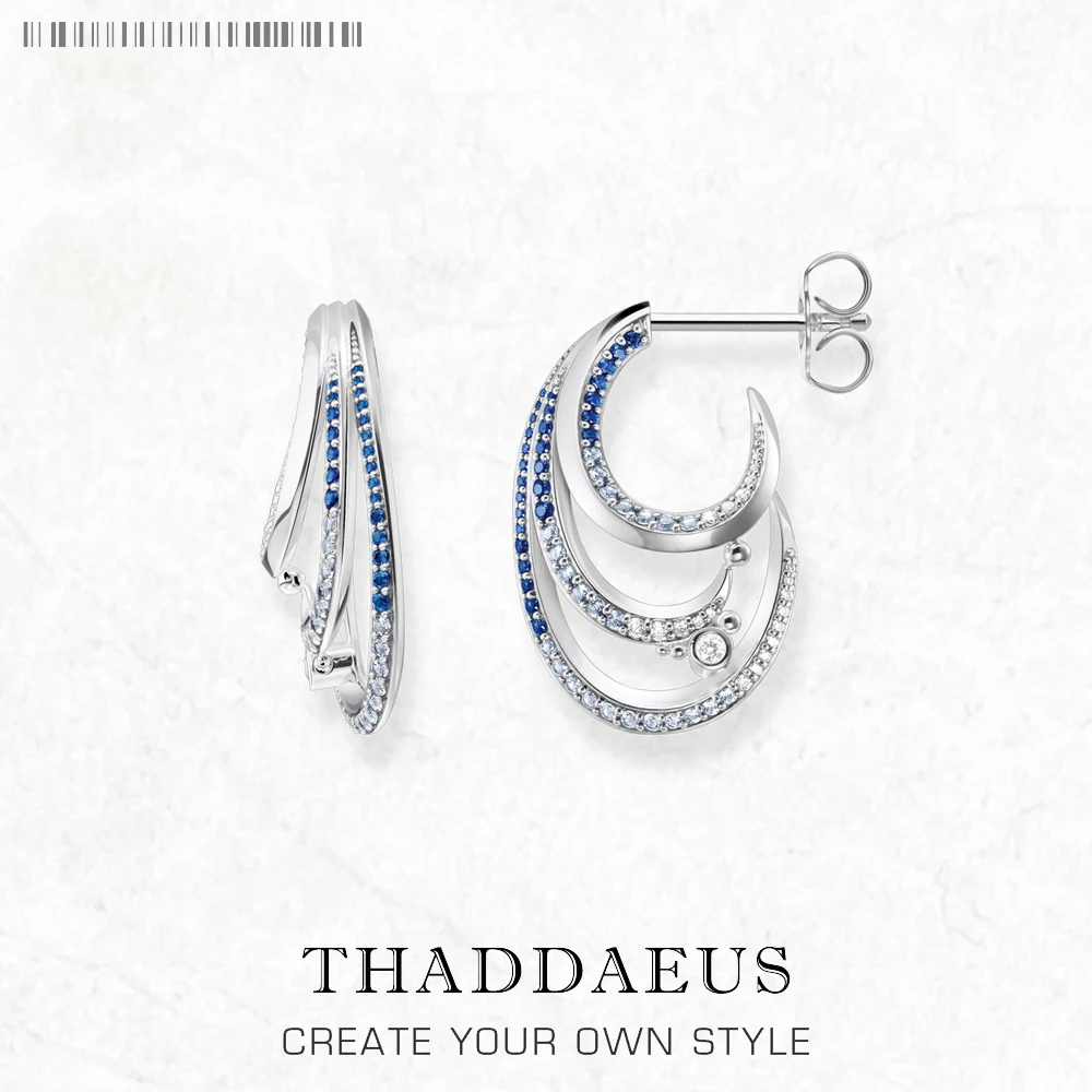 

Creole Hoop Earrings Wave with Blue Stones Europe Style Fine Jewelry For Women Bohemia Gift In Solid 925 Sterling Silver