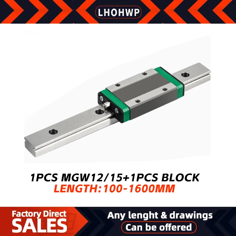 MGW12 MGW15 100 150 200 250 300 350 400 450 500 550 600-1600mm MGW linear Rail With MGW12/15C Or MGW12/15H Block