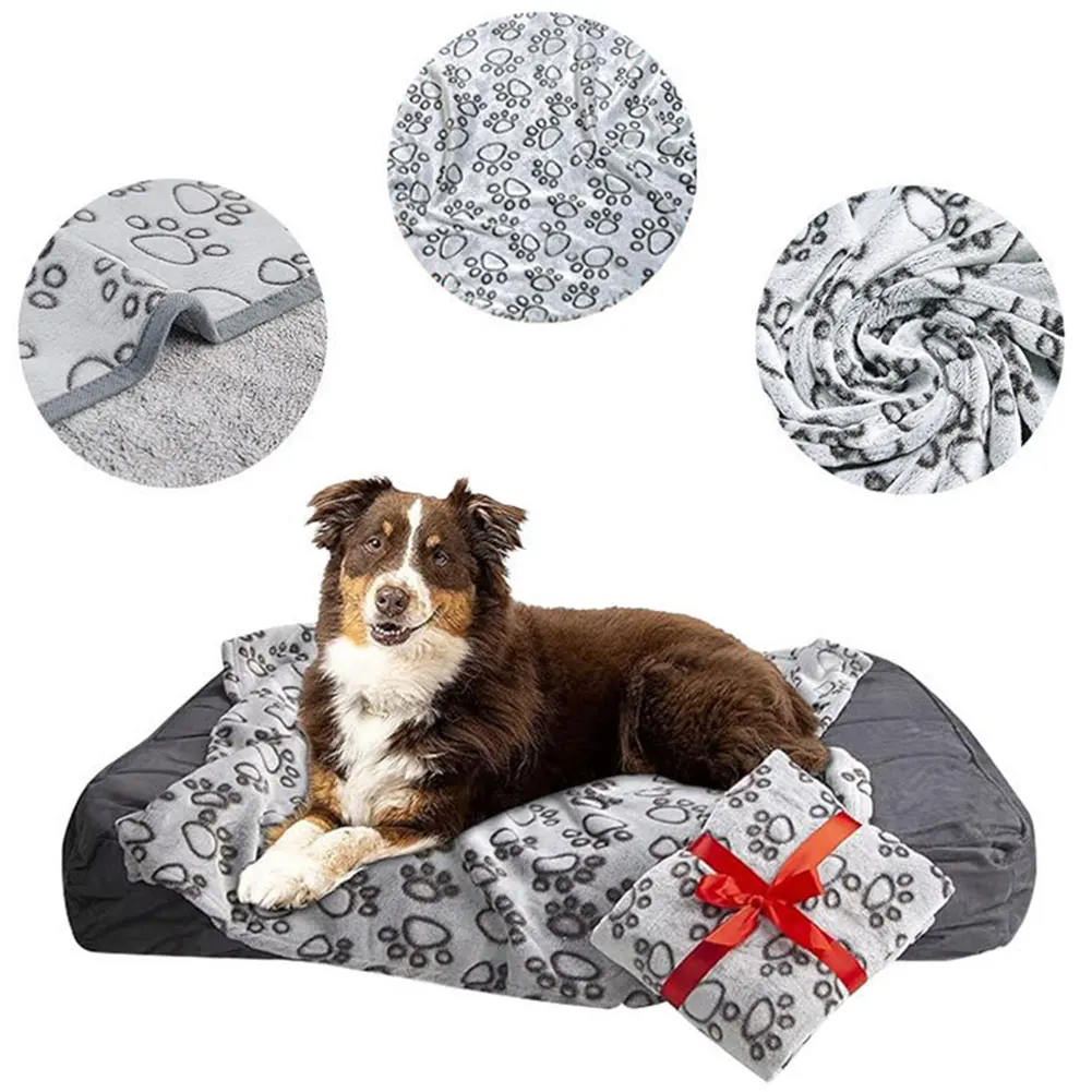 Flannel Pet Sleep Mat Paw Print for Dog Cat Pet Blanket Washable Pet Throw for Sofa Bed Car Seat