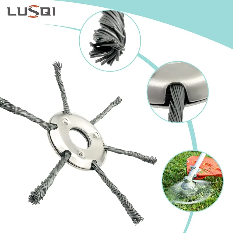LUSQI 6/7inch Steel Wire Wheel Head Grass Trimmer Head Universal Weed Brush Fit Straight Shaft Brushcutter Removal Moss Rust
