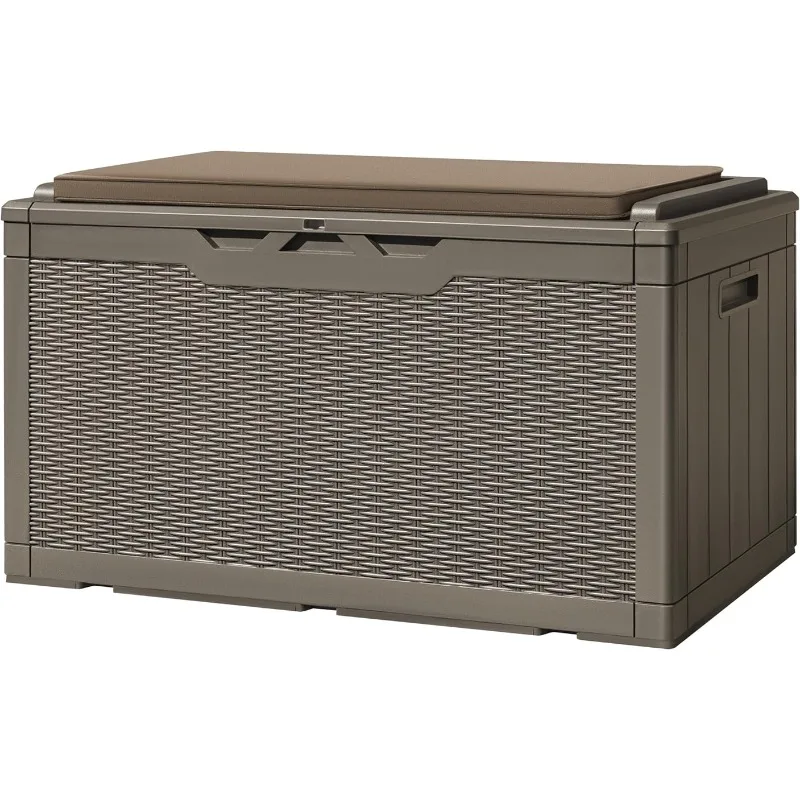 

Greesum 100 Gallon Resin Deck Box Large Outdoor Storage, Imitation Rattan Weave Texture for Patio Furniture, Garden Tools