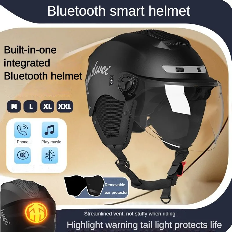 Summer Sunscreen Intelligent Bluetooth Helmet Electric Motorcycle Half Helmet Intelligent Safety Illuminated Tail Light