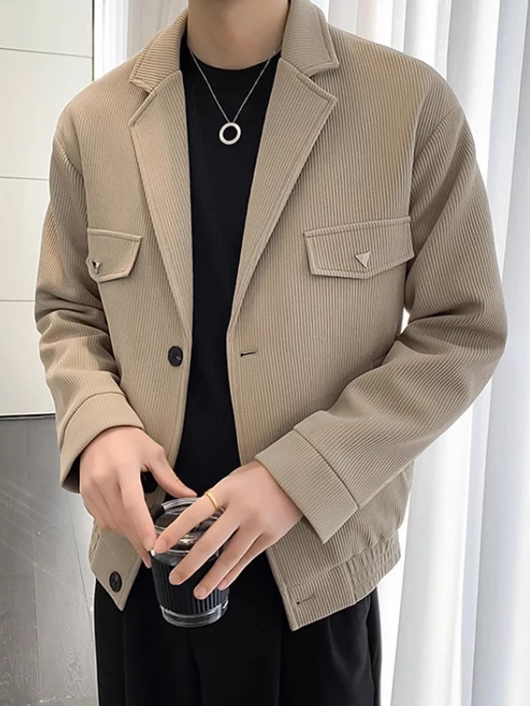 

Casual Chic Korean Sle Men's Suit Jaet Autumn Faionable Versatile Jaet Long Sve Metal Decorations Warm Outerwear