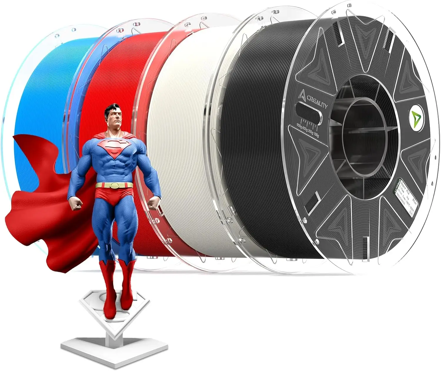 

Hyper PLA Filament 1.75mm 4KG High Speed 30-600mm/s 4 Pack Black White Blue Red for 3D Printer