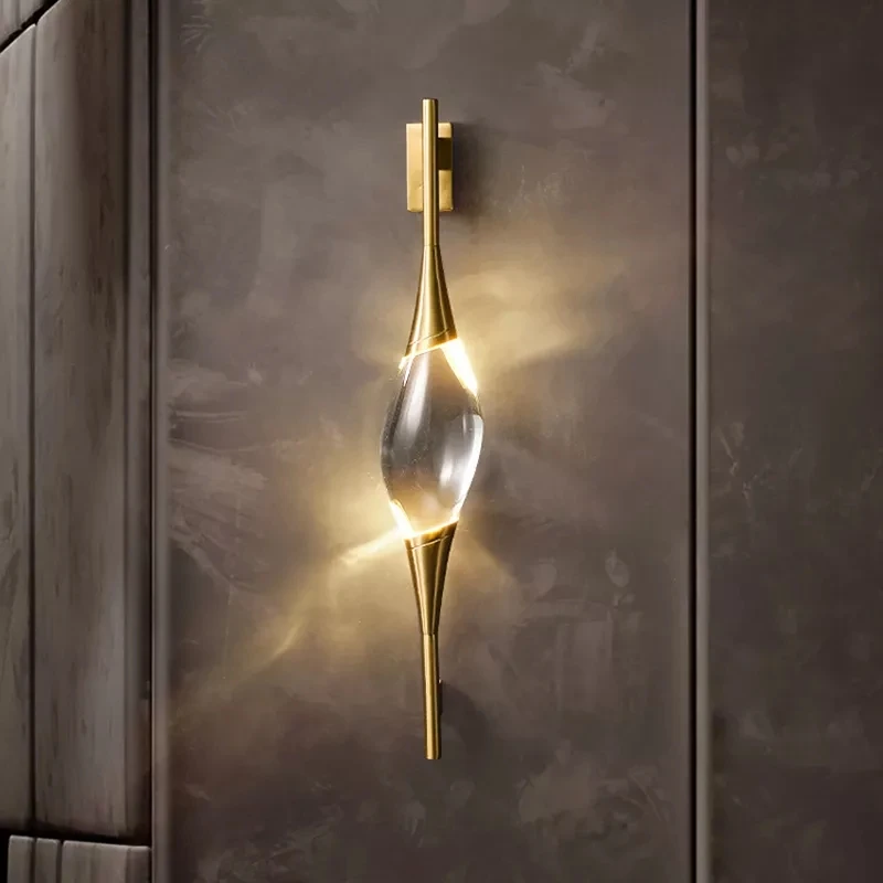 

Postmodern Copper Crystal Wall Lamp Designer Simple Decoration Living Room Dining Room Study Bedroom Bedside LED Wall Sconce