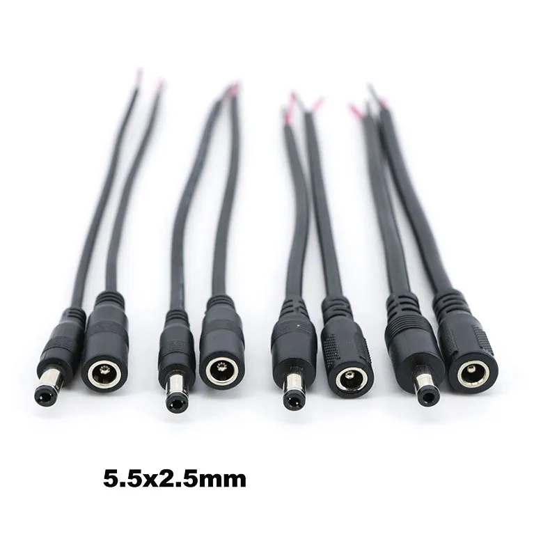 5.5 مللي متر x 2.5 مللي متر 2pin تيار مستمر ذكر أنثى 22/20/18/16awg موصل الطاقة كابل توصيل نهاية سلك توريد إصلاح كابل 5525 DC5525 أسلاك التوصيل المصنوعة